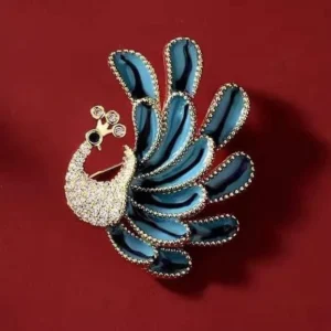 Exquisite Blue Painted Peacock Brooch For Women Rhinestone Enamel Animal Pins Women's Clothing Jewelry Party Accessories Gifts