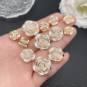 30pcs Acrylic Gold-Trimmed Gilded Perforated Rose Set - Perfect for DIY Necklace/Earring/Bracelet Crafting.